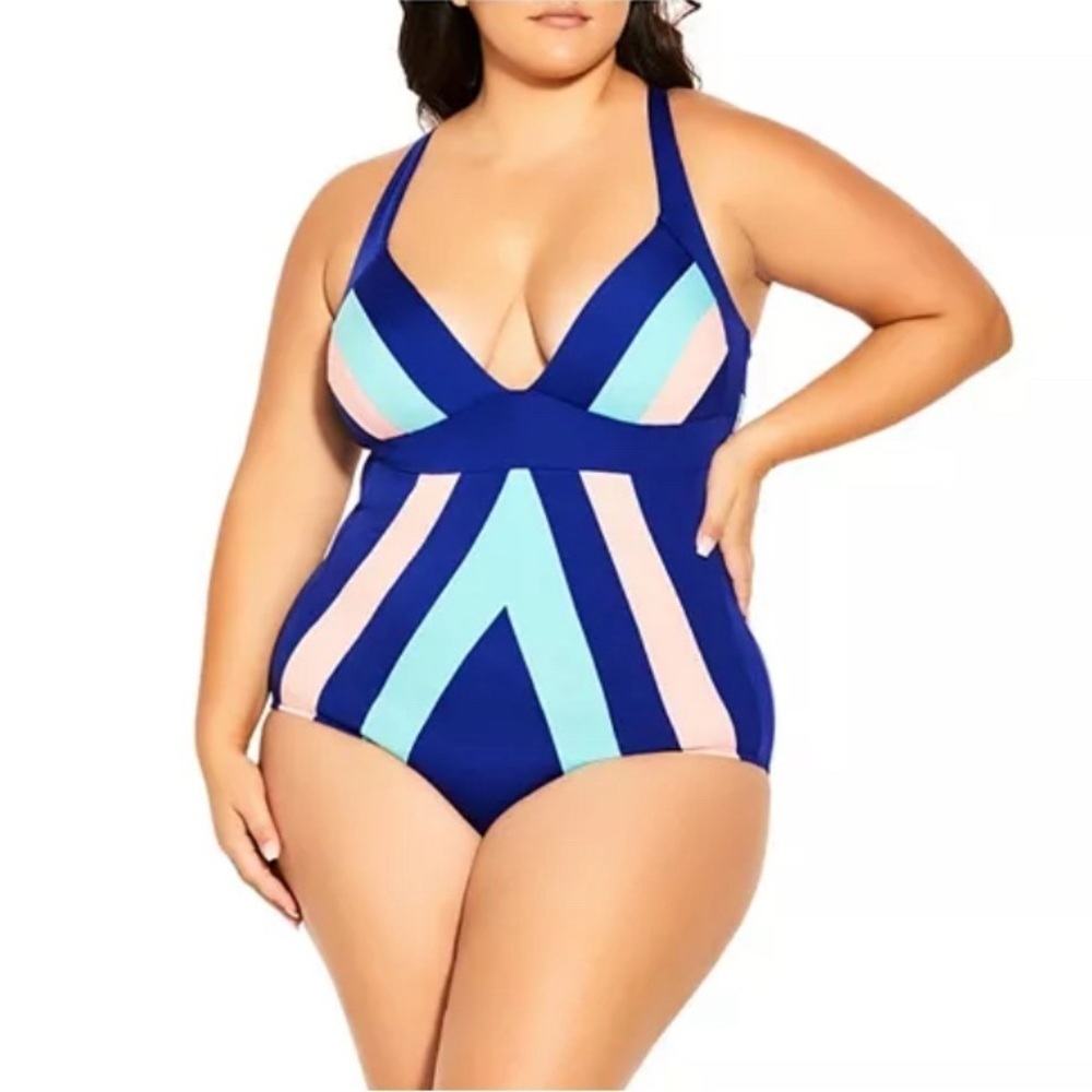 City Chic One Piece Colorblock Swimsuit Size XL NEW